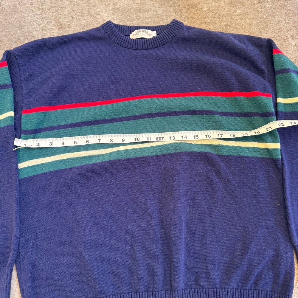 Vintage 90s Cambria Navy Blue Striped Crewneck Knit Sweater Pullover USA made - Picture 3 of 4